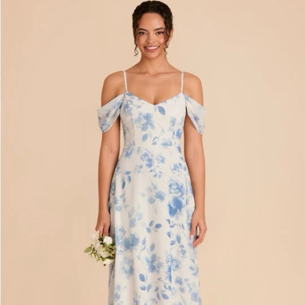 Birdy Grey Cream Maxi Dress with Blue Floral Print